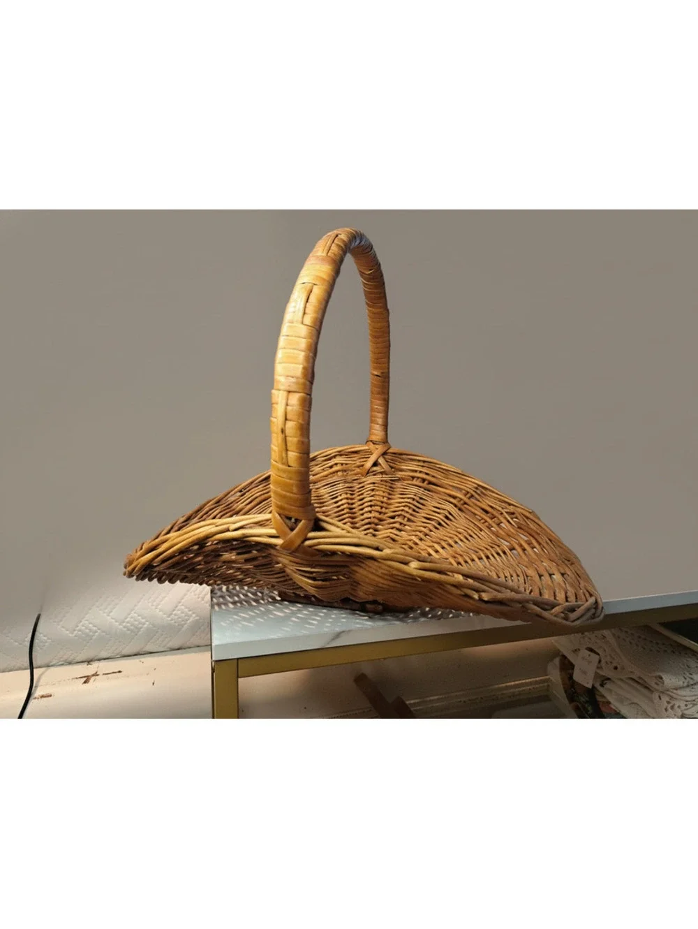 Vintage Large Hand-Woven Arched Handle Wicker Flower Gathering Basket 15